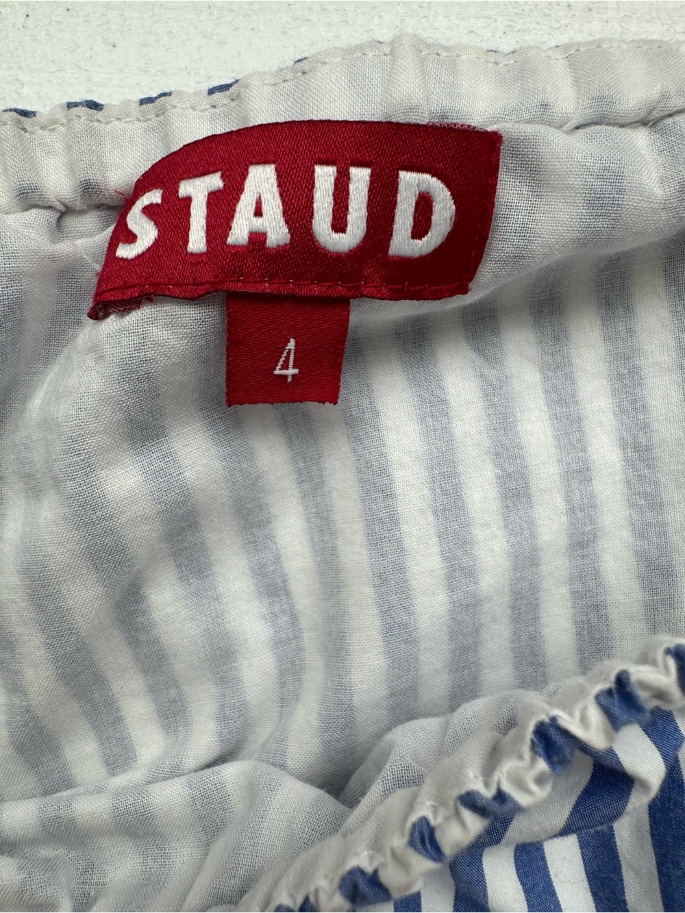 STAUD Blue White Stripe Puff Sleeve Crop Top Size 4 - Picture 3 of 3